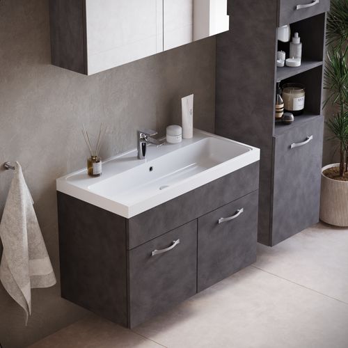 Ensemble Meuble De Salle De Bain Paso 80 X 40 Cm – Gris Foncé – Meuble Suspendu Avec Armoire Miroir