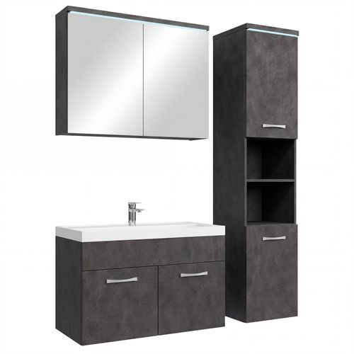 Ensemble Meuble De Salle De Bain Paso 80 X 40 Cm – Gris Foncé – Meuble Suspendu Avec Armoire Miroir