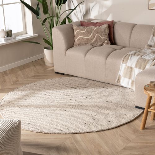 Tapis En Laine Rond - Feline Blanc/chiné - Rond - D. 200 Cm