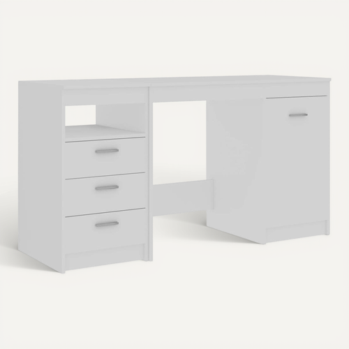 Bureau Lot 1 Bois Contreplaqué Blanc 140x50x76 Cm 3 Tiroirs Porte Murale Sécurisée