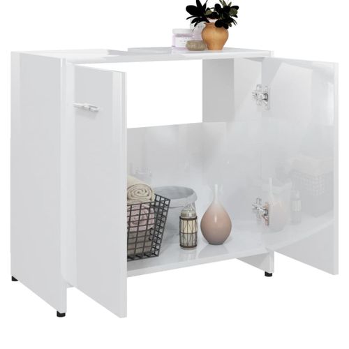 Meuble Sous-Vasque De Salle De Bain Blanc Brillant 60x33x61 Cm Aggloméré