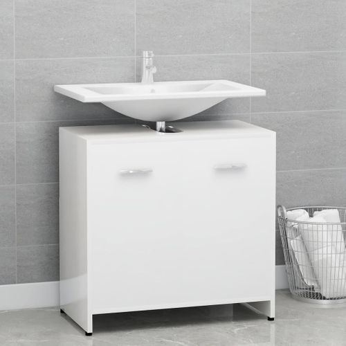 Meuble Sous-Vasque De Salle De Bain Blanc Brillant 60x33x61 Cm Aggloméré