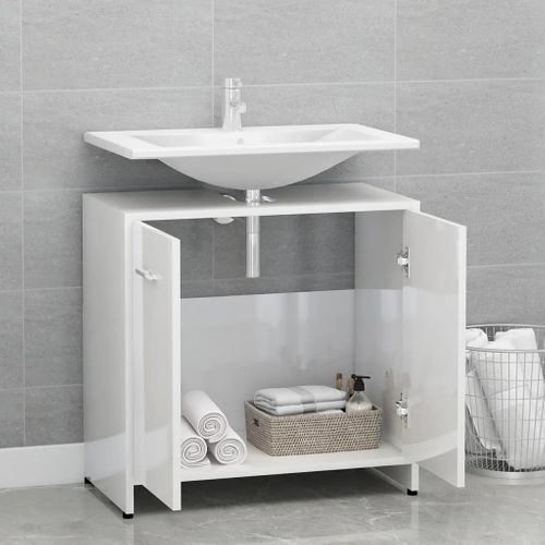 Meuble Sous-Vasque De Salle De Bain Blanc Brillant 60x33x61 Cm Aggloméré