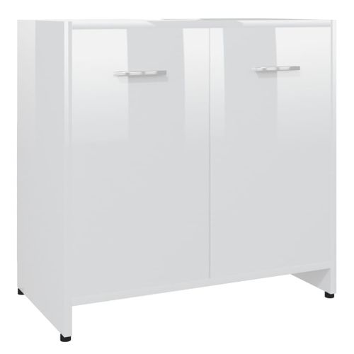 Meuble Sous-Vasque De Salle De Bain Blanc Brillant 60x33x61 Cm Aggloméré