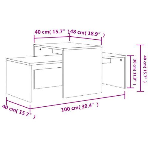 Ensemble De Tables Basses Gigogne Gris Béton 100x48x40 Cm Bois D'ingénierie Tables D'appoint