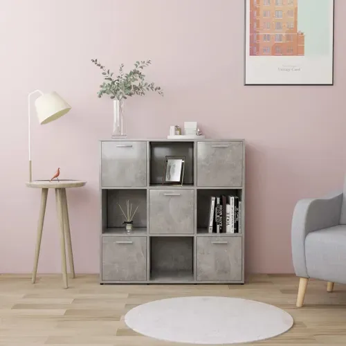 Bibliothèque Gris Béton 90x30x90 Cm Bois Contreplaqué