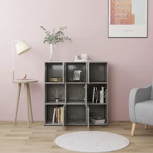 Bibliothèque Gris Béton 90x30x90 Cm Bois Contreplaqué