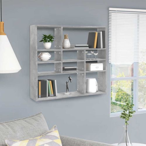 étagère Murale Gris Béton 90x16x78 Cm Bois D’contreplaqué