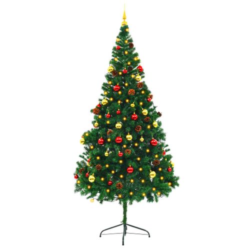 Arbre De Noël Artificiel Pré-éclairé Avec Boules Vert 210 Cm
