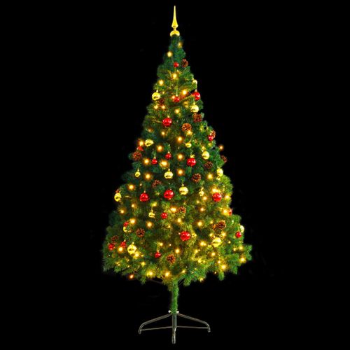 Arbre De Noël Artificiel Pré-éclairé Avec Boules Vert 210 Cm