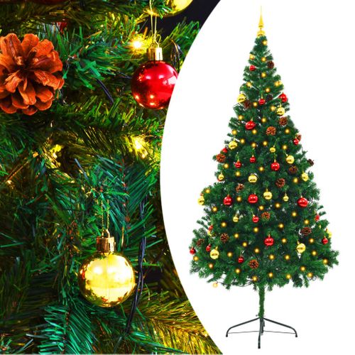 Arbre De Noël Artificiel Pré-éclairé Avec Boules Vert 210 Cm
