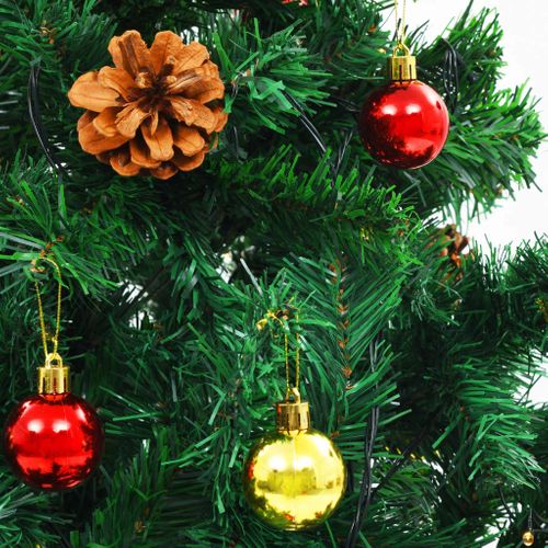 Arbre De Noël Artificiel Pré-éclairé Avec Boules Vert 210 Cm