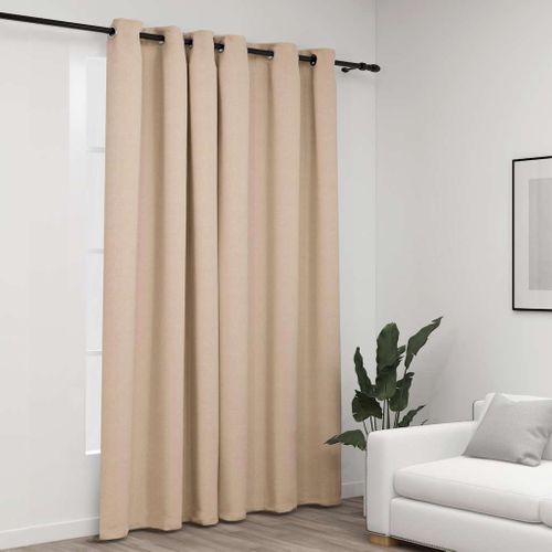 Rideau Occultant Aspect De Lin Avec Oeillets Beige 290x245 Cm