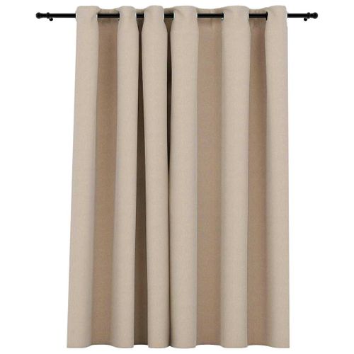 Rideau Occultant Aspect De Lin Avec Oeillets Beige 290x245 Cm
