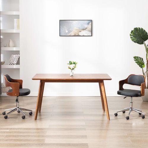 Chaise Pivotante De Bureau Noir Bois Courbé Et Simili