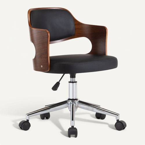 Chaise Pivotante De Bureau Noir Bois Courbé Et Simili