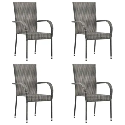 Lot 4 Chaises Empilables Extérieures Résine Tressée Gris Acier Poudre