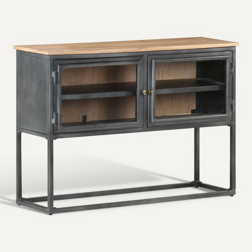 Buffet Gris 100x30x70 Cm Bois D'acacia Massif