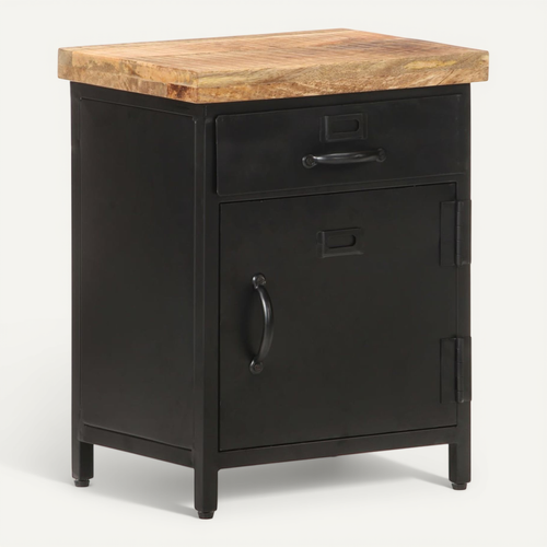 Table De Chevet 40x30x52 Cm Bois De Manguier Brut