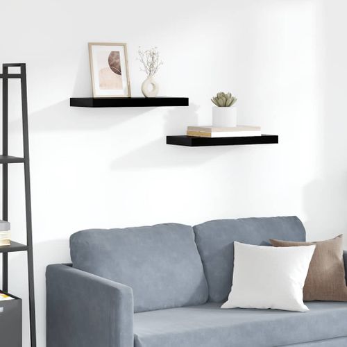 étagère Murale Flottante 2 Pièces Noir Brillant 50x23,5x3,8 Cm Mdf