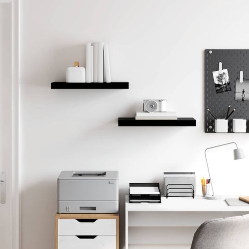 étagère Murale Flottante 2 Pièces Noir Brillant 50x23,5x3,8 Cm Mdf
