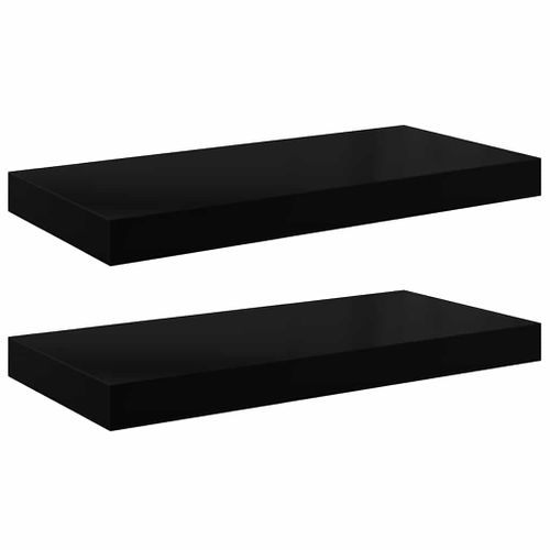étagère Murale Flottante 2 Pièces Noir Brillant 50x23,5x3,8 Cm Mdf
