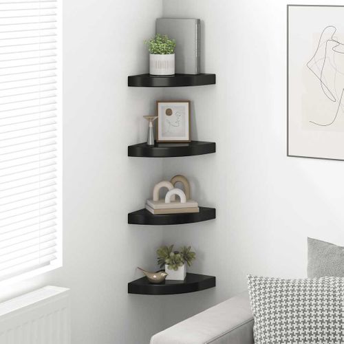 étagères D'angle Flottantes 4 Pièces Noir Brillant 25x25x3,8cm Mdf