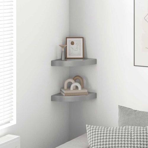 étagères D'angle Flottantes 2pcs Gris Brillant 25x25x3,8cm Mdf