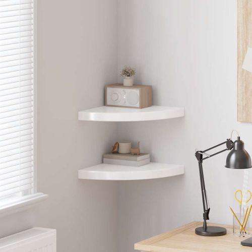 étagères D'angle Flottantes 2pcs Blanc Brillant 35x35x3,8cm Mdf