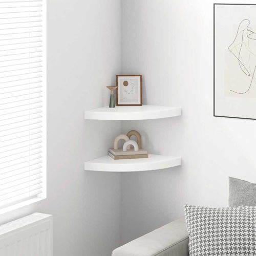 étagères D'angle Flottantes 2pcs Blanc Brillant 35x35x3,8cm Mdf