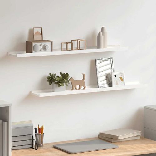 étagères À Rebord Pour Cadre Photo 2 Pièces Blanc 80x9x3 Cm Mdf