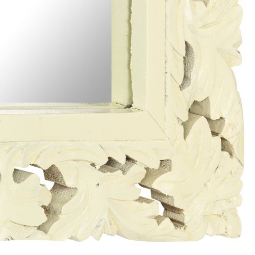 Miroir Sculpté À La Main Blanc 80x50 Cm Bois De Manguier Massif