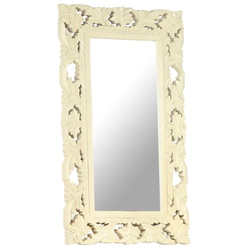 Miroir Sculpté À La Main Blanc 80x50 Cm Bois De Manguier Massif