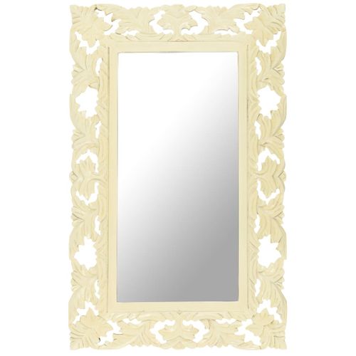 Miroir Sculpté À La Main Blanc 80x50 Cm Bois De Manguier Massif