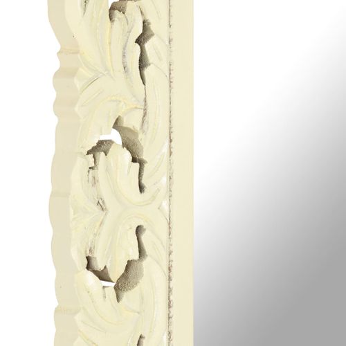 Miroir Sculpté À La Main Blanc 80x50 Cm Bois De Manguier Massif