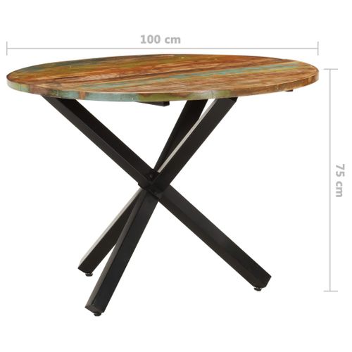 Table À Dîner Ronde 100x100x75 Cm Bois De Récupération Massif