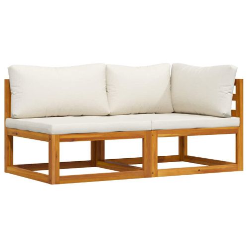 Ensemble De Canapés 2 Pièces En Bois D'acacia Massif Coussins Blanc Crème, Modulaires D'angle