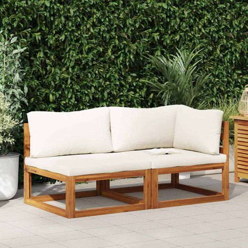 Ensemble De Canapés 2 Pièces En Bois D'acacia Massif Coussins Blanc Crème, Modulaires D'angle