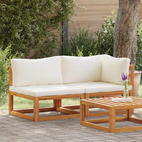 Ensemble De Canapés 2 Pièces En Bois D'acacia Massif Coussins Blanc Crème, Modulaires D'angle