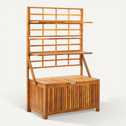 Boîte De Rangement Avec Treillis 99x55x160cm Bois Acacia Solide étagères Ajustables