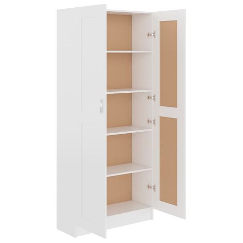 Bibliothèque 5 Compartiments 2 Portes Bois Contreplaqué Blanc étagère De Rangement Haute