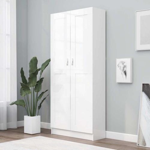 Bibliothèque 5 Compartiments 2 Portes Bois Contreplaqué Blanc étagère De Rangement Haute