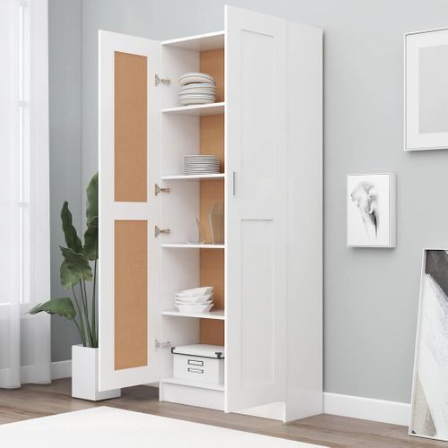 Bibliothèque 5 Compartiments 2 Portes Bois Contreplaqué Blanc étagère De Rangement Haute