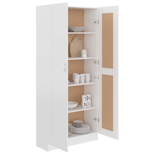 Bibliothèque 5 Compartiments 2 Portes Bois Contreplaqué Blanc étagère De Rangement Haute