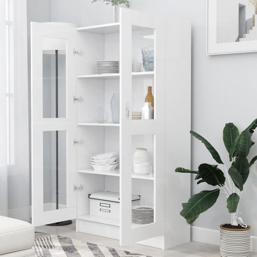 Vitrine Blanc 82,5x30,5x150 Cm Avec Vitres Murale