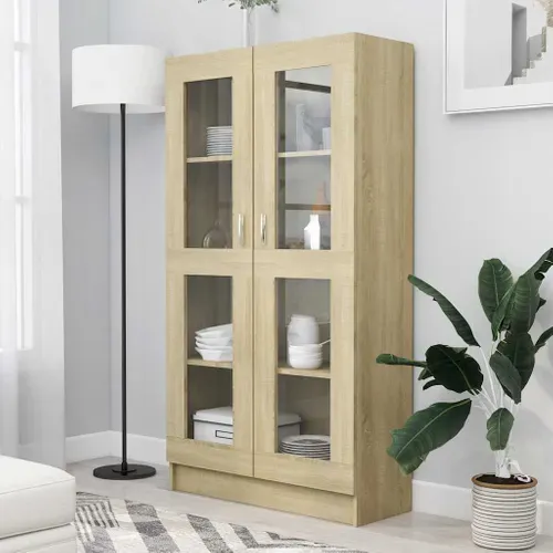 Vitrine Chêne Sonoma 82,5x30,5x150 Cm Avec Vitres Murale