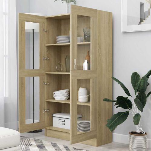 Vitrine Chêne Sonoma 82,5x30,5x150 Cm Avec Vitres Murale