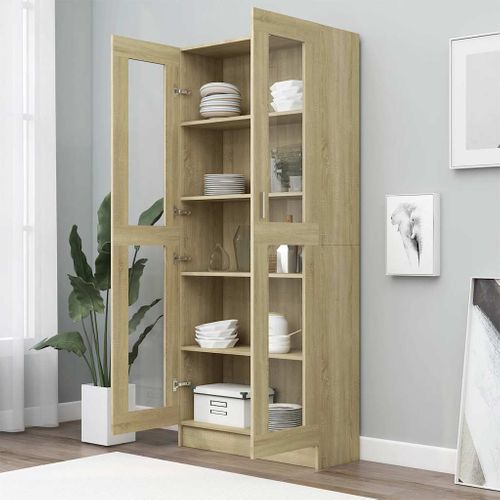 Vitrine Chêne Sonoma 82,5x30,5x185,5 Cm Avec Vitres Murale