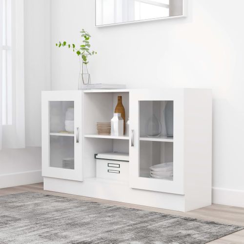 Armoire À Vitrine Blanc 120x30,5x70 Cm Bois Contreplaqué