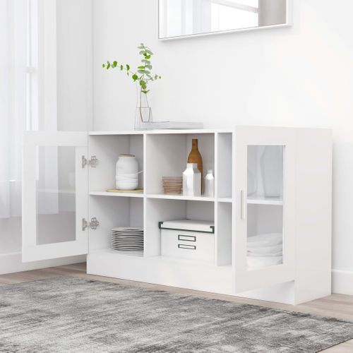 Armoire À Vitrine Blanc 120x30,5x70 Cm Bois Contreplaqué